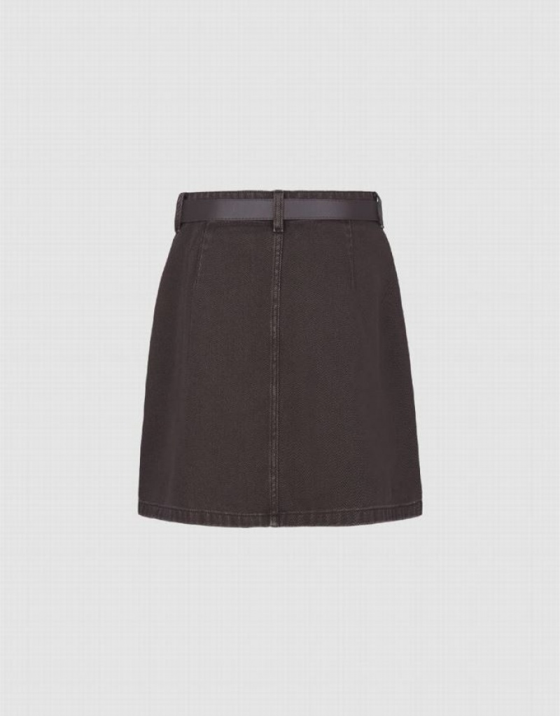 Urban Revivo Mini A-Line With Belt Women's Denim Skirt Brown | XURAKHO-02