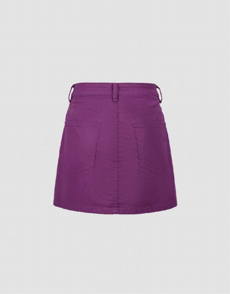 Urban Revivo Mini A-Line Women's Denim Skirt Purple | URZFCOK-39