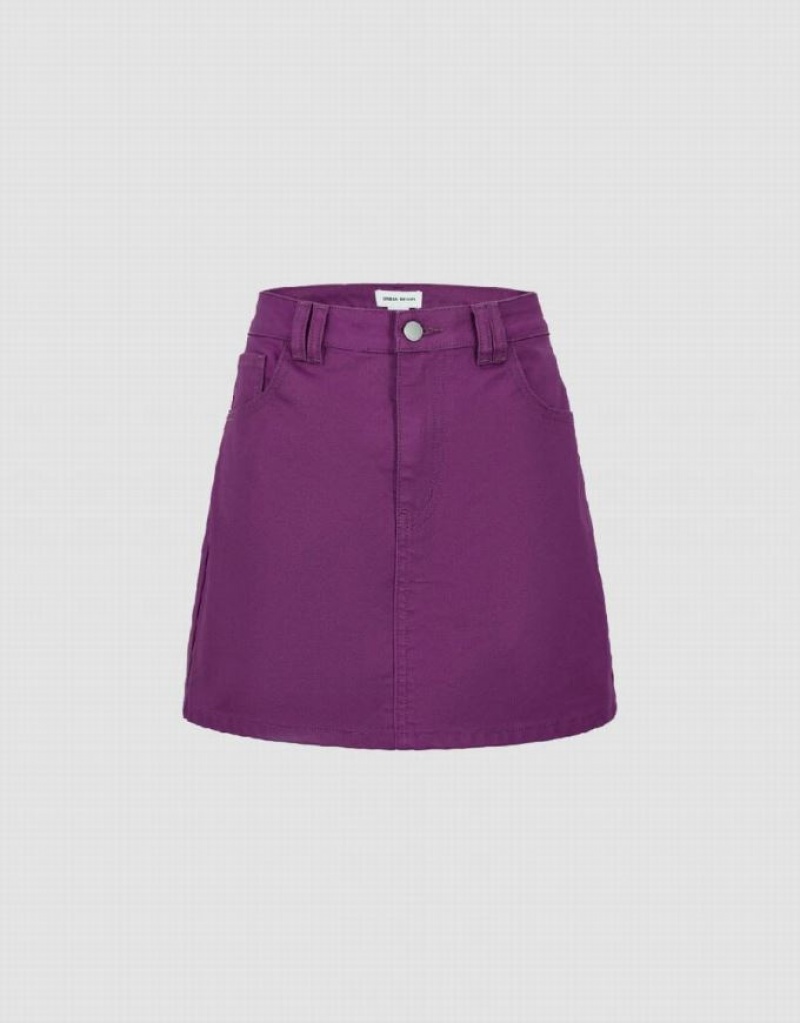 Urban Revivo Mini A-Line Women\'s Denim Skirt Purple | URZFCOK-39