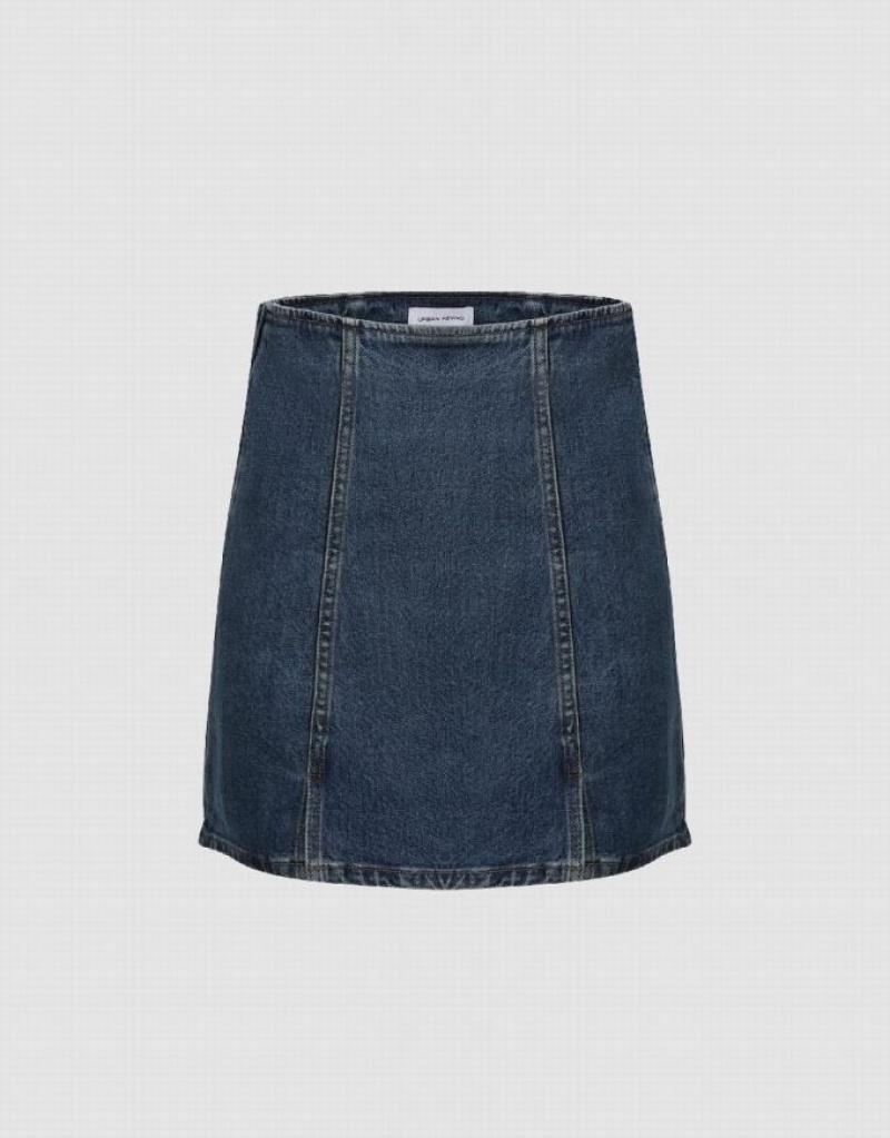 Urban Revivo Mini A-Line Women\'s Denim Skirt Blue | XJKOUID-54