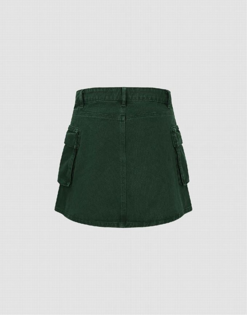 Urban Revivo Mini A-Line Women's Denim Skirt Green | DLWNCOT-12