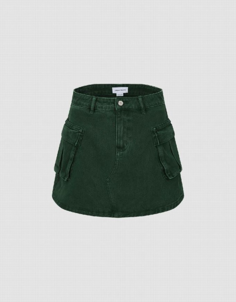 Urban Revivo Mini A-Line Women\'s Denim Skirt Green | DLWNCOT-12