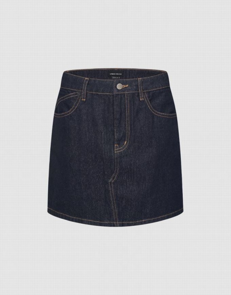 Urban Revivo Mini A-Line Women\'s Denim Skirt Blue | PFUZDWR-90