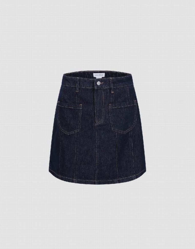 Urban Revivo Mini A-Line Women\'s Denim Skirt Blue | ZUCRNBM-84