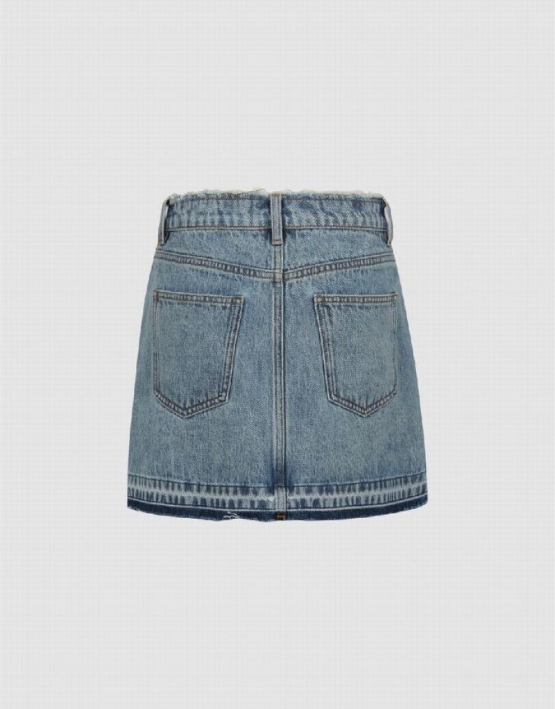 Urban Revivo Mini A-Line Women's Denim Skirt Blue | AJPDXGN-35