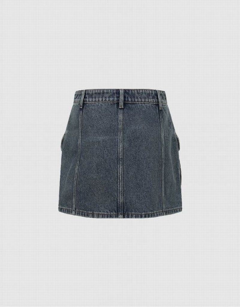 Urban Revivo Mini A-Line Women's Denim Skirt Blue | JXUZCVI-48