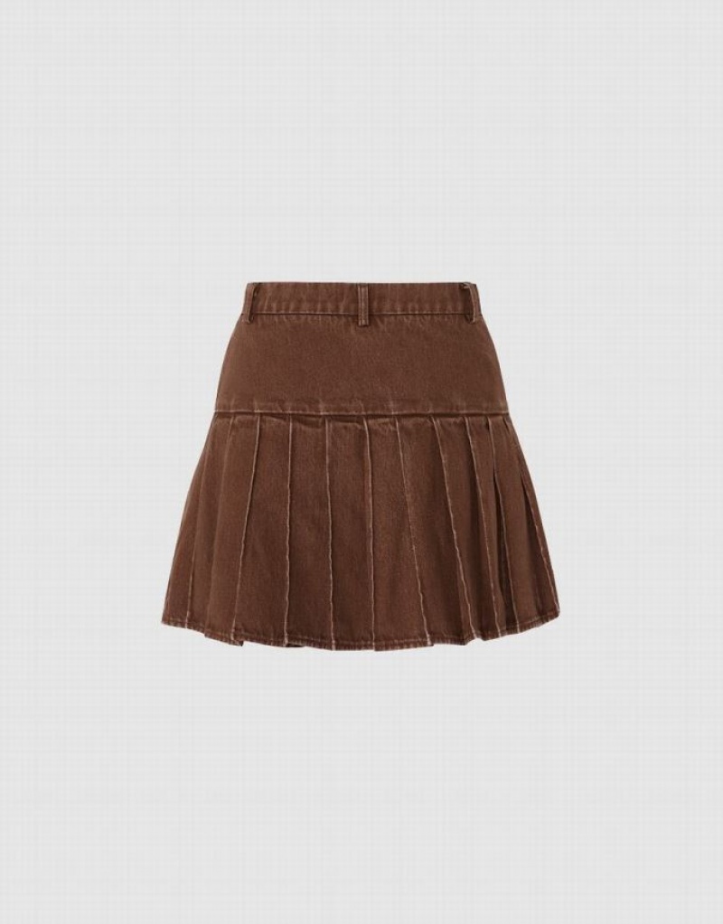 Urban Revivo Mini A-Line Women's Denim Skirt Brown | MCSZLUD-86