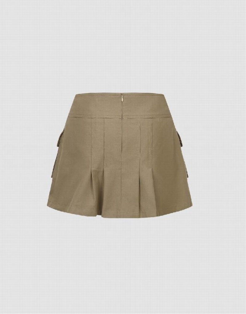 Urban Revivo Mini A-Line Women's Skirts Khaki | BPAFZUG-96