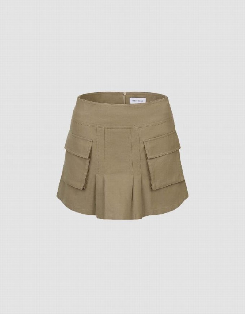 Urban Revivo Mini A-Line Women\'s Skirts Khaki | BPAFZUG-96