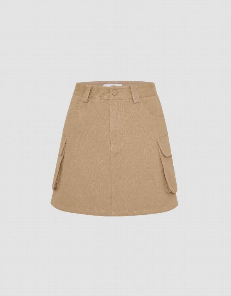 Urban Revivo Mini A-Line Women\'s Skirts Khaki | QMFVWEC-71