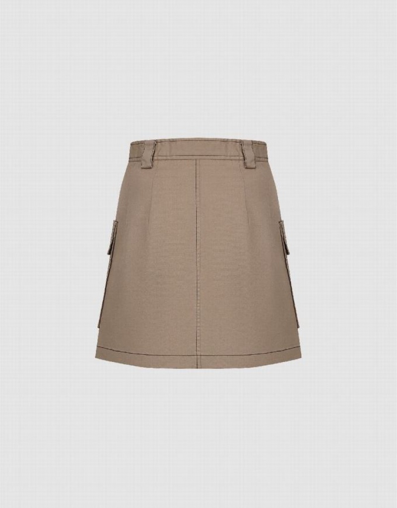 Urban Revivo Mini A-Line Women's Skirts Khaki | JHGKQSE-69