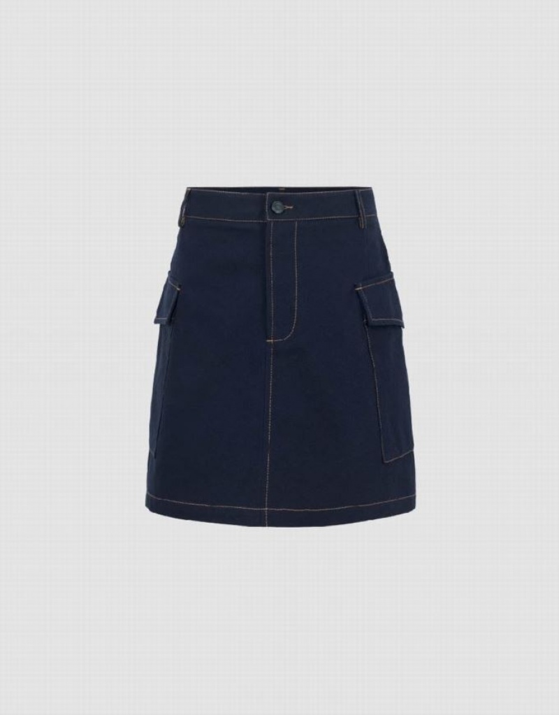 Urban Revivo Mini A-Line Women\'s Skirts Navy | RSQHUIP-92