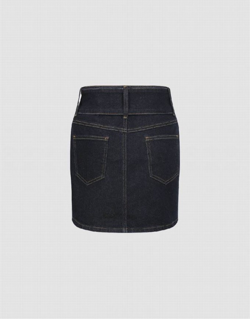 Urban Revivo Mini Skinny Women's Denim Skirt Blue | ATLXSYH-98