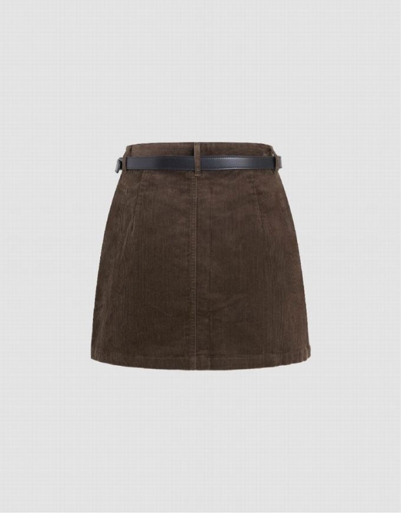 Urban Revivo Mini Straight With Belt Women's Skirts Brown | EAHOGMN-45