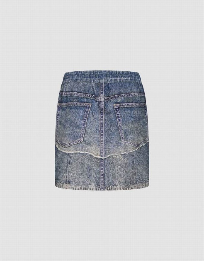 Urban Revivo Mini Straight Women's Denim Skirt Blue | ZJFKOHV-38