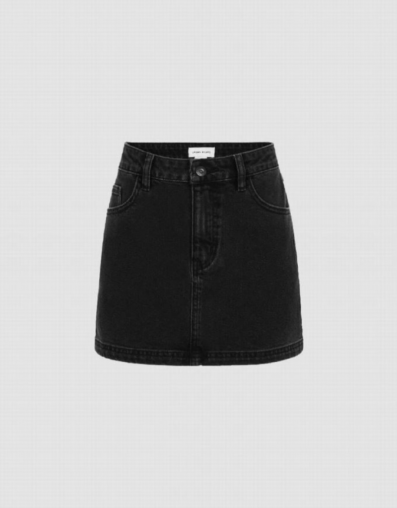 Urban Revivo Mini Straight Women\'s Denim Skirt Black | FQIEMBS-49