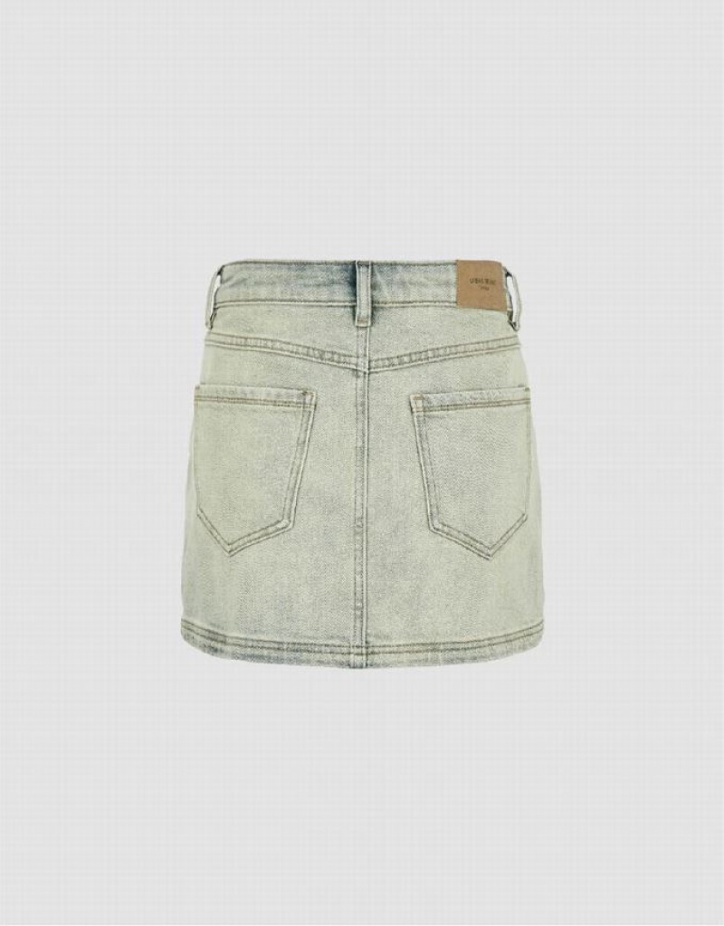 Urban Revivo Mini Straight Women's Denim Skirt Yellow | RYVKQUF-04