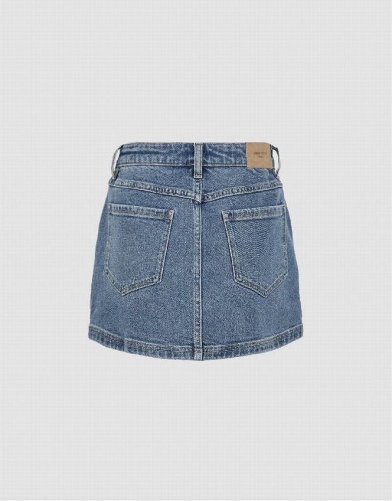 Urban Revivo Mini Straight Women's Denim Skirt Blue | EWYKPDB-73