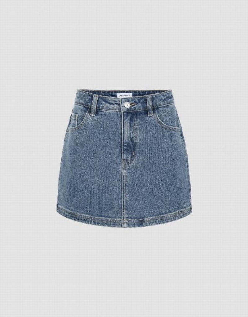 Urban Revivo Mini Straight Women\'s Denim Skirt Blue | EWYKPDB-73