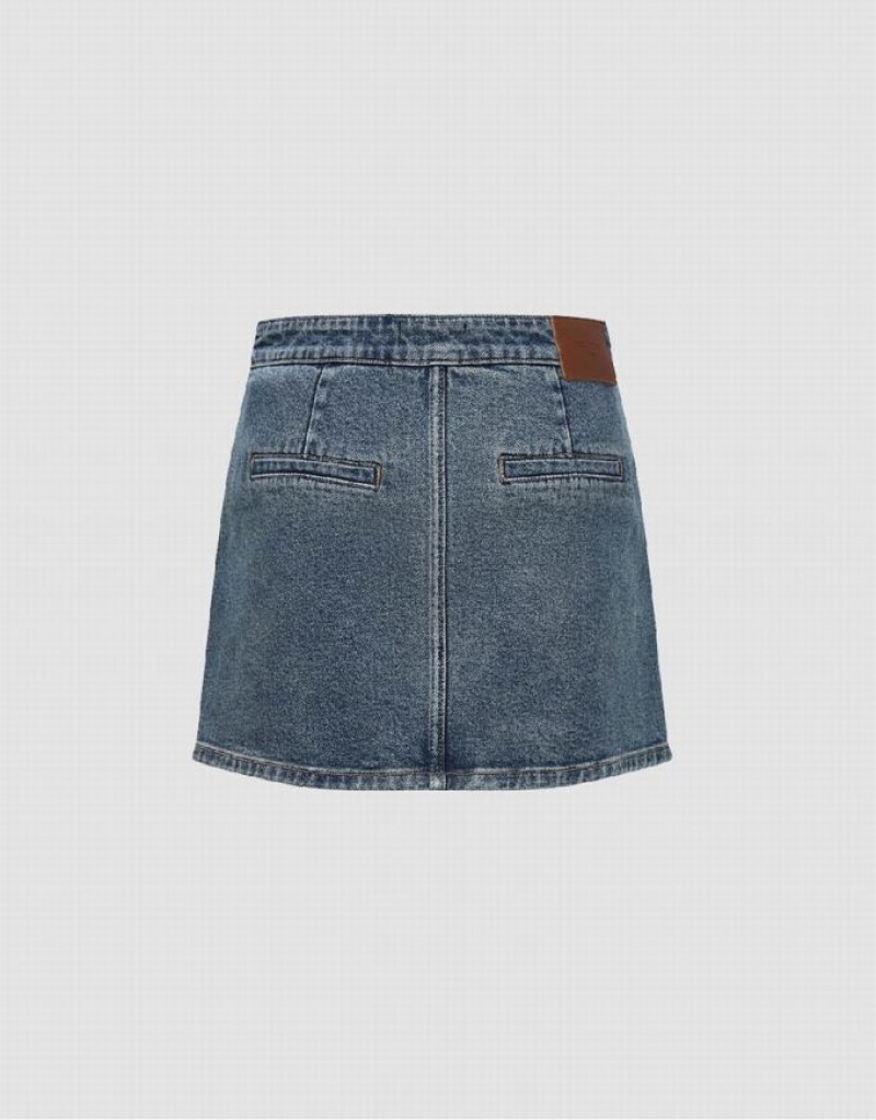 Urban Revivo Mini Straight Women's Denim Skirt Blue | OYPRLKD-95