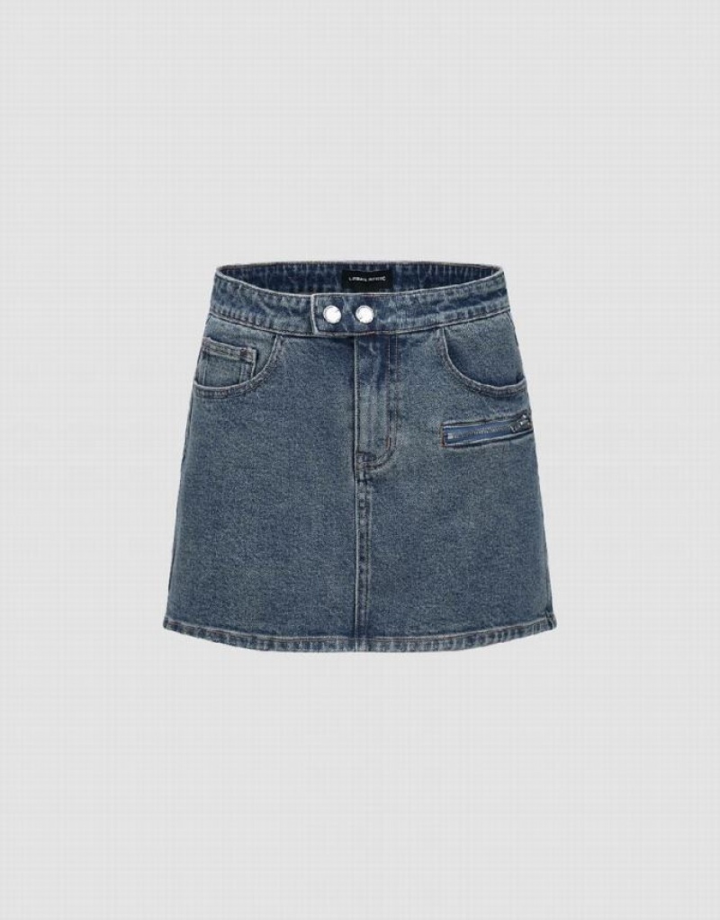 Urban Revivo Mini Straight Women\'s Denim Skirt Blue | OYPRLKD-95