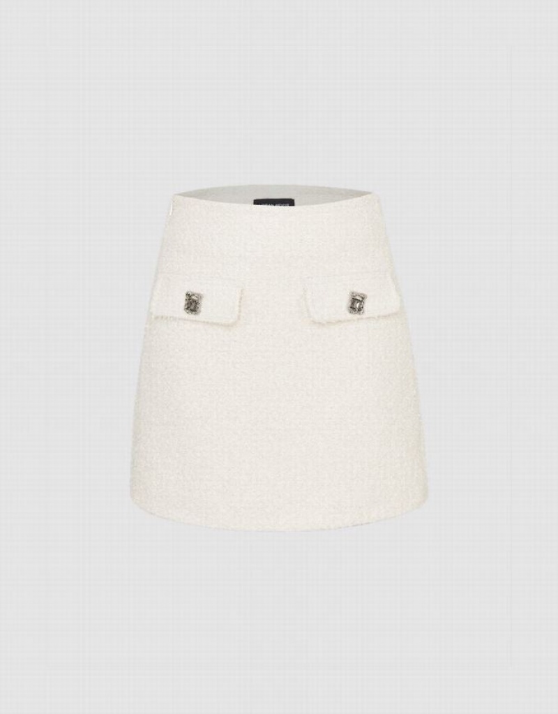 Urban Revivo Mini Tweed A-Line Women\'s Denim Skirt White | VYURSEH-29