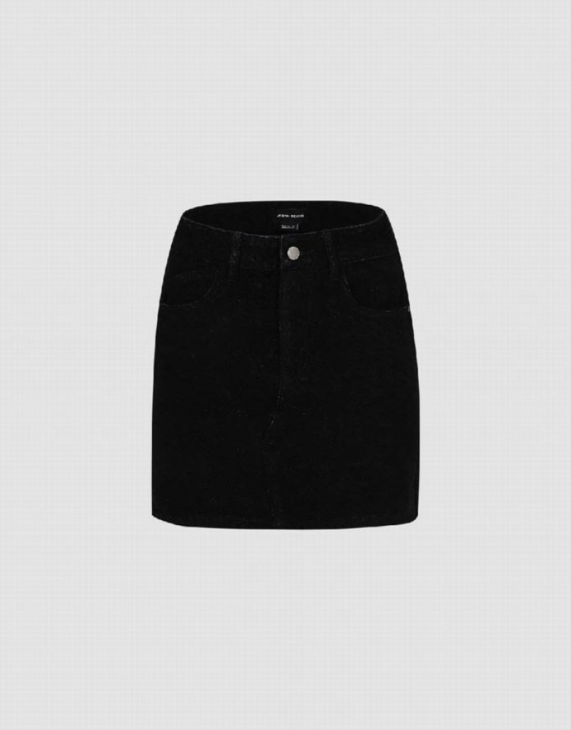 Urban Revivo Monogram Straight Mini Women\'s Denim Skirt Black | HYUODGS-31