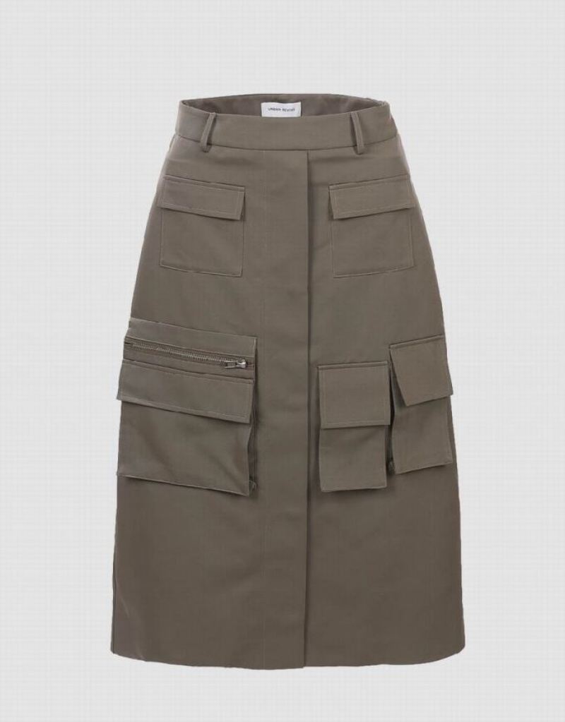 Urban Revivo Multi Utility Pocket Women\'s Skirts Khaki | HVGIOPK-71