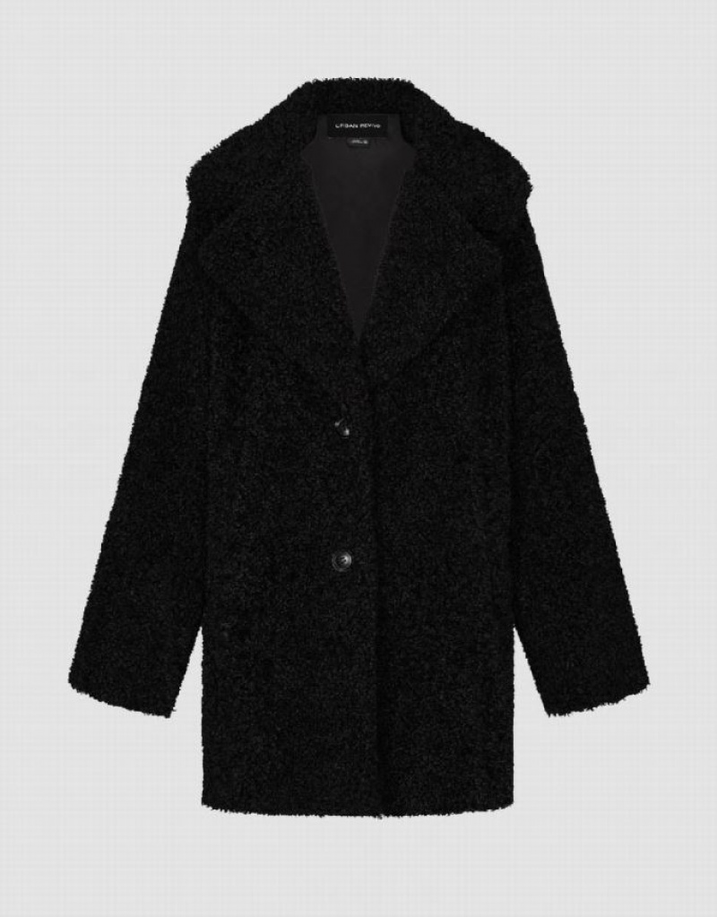 Urban Revivo Notch Lapel Longline Furry Women's Coats Black | CEMVHRL-19