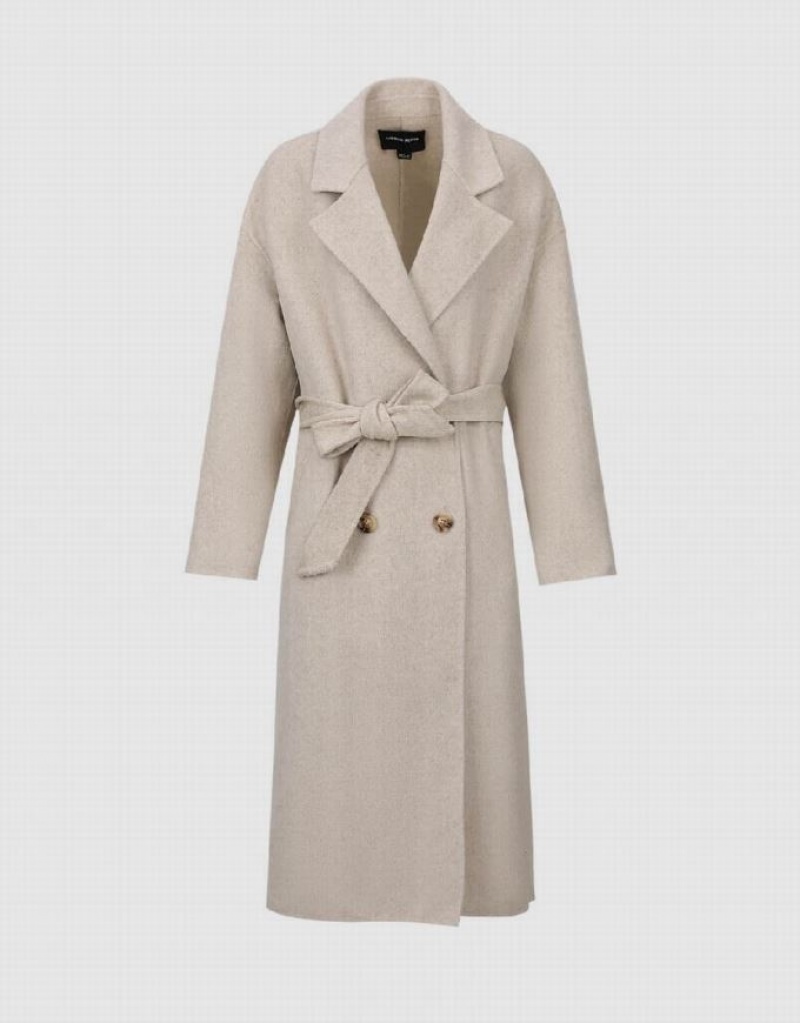 Urban Revivo Notch Lapel Straight Longline Women's Coats Khaki | FTOZSPN-41