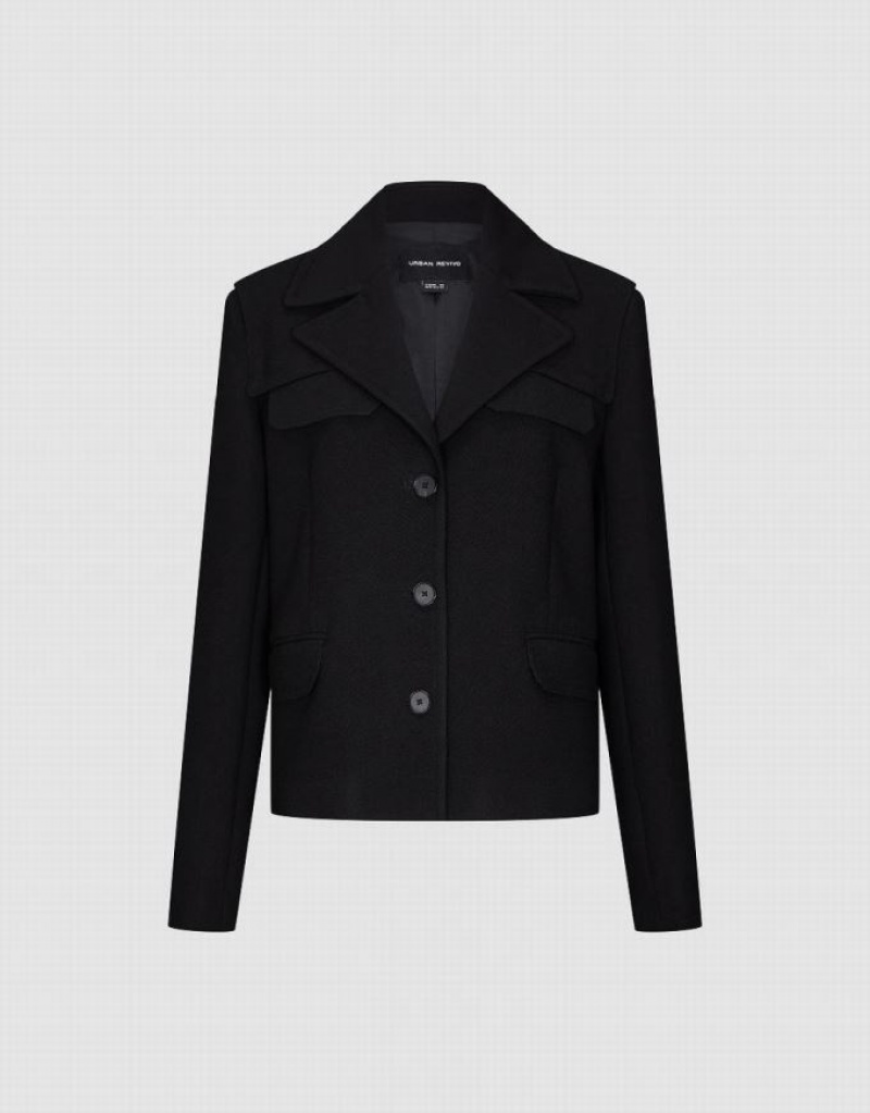 Urban Revivo Notch Lapel Straight Women's Blazers Black | WILSFZR-57