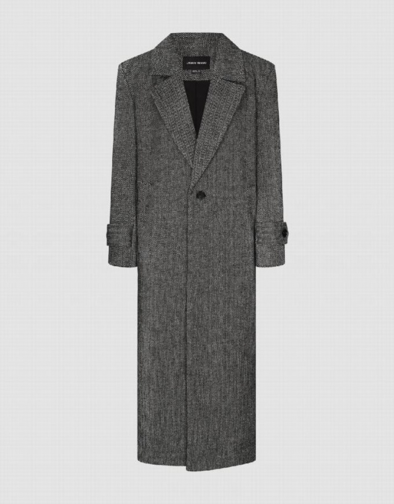 Urban Revivo Notch Lapel Straight Woolen Women's Coats Dark Grey | VQGEKCH-46