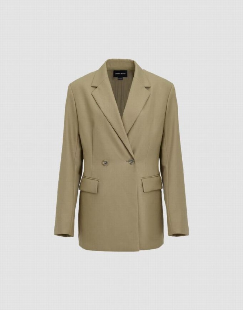 Urban Revivo Notch Lapel Tailored Women's Blazers Dark Khaki | ERMKUWQ-96