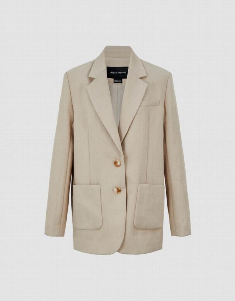 Urban Revivo Notch Lapel Tailored Women's Blazers Khaki | RHAXKNE-14