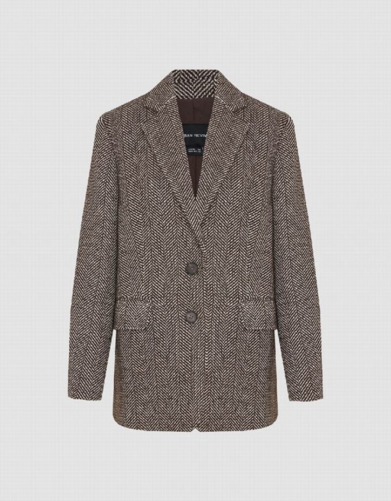 Urban Revivo Notch Lapel Tailored Women's Blazers Brown | UYVTLGO-82