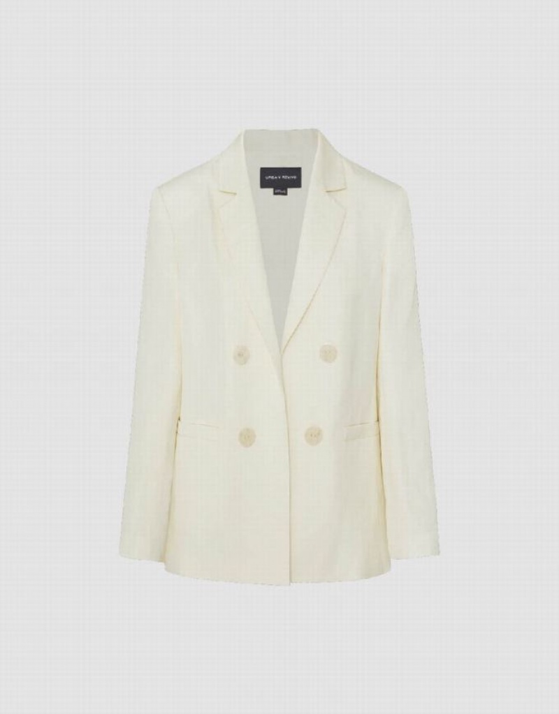 Urban Revivo Notch Lapel Tailored Women's Blazers White | XKPGSBQ-98