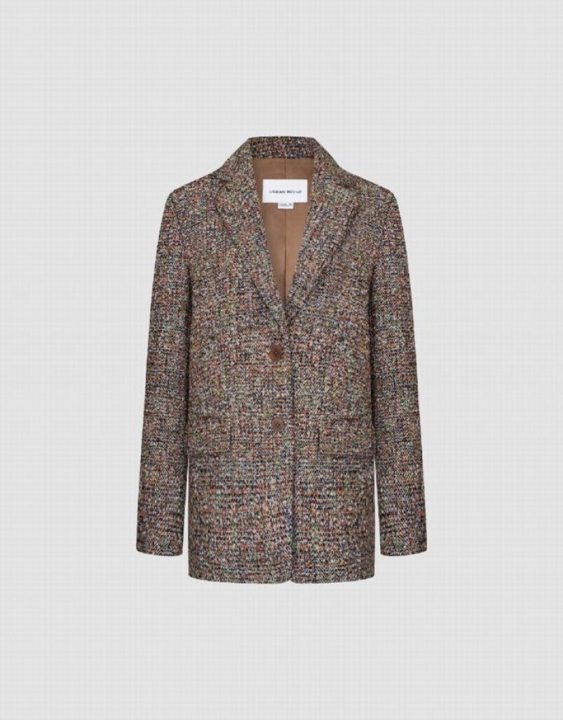 Urban Revivo Notch Lapel Tweed Women's Blazers Multicolor | DOQLTXI-08