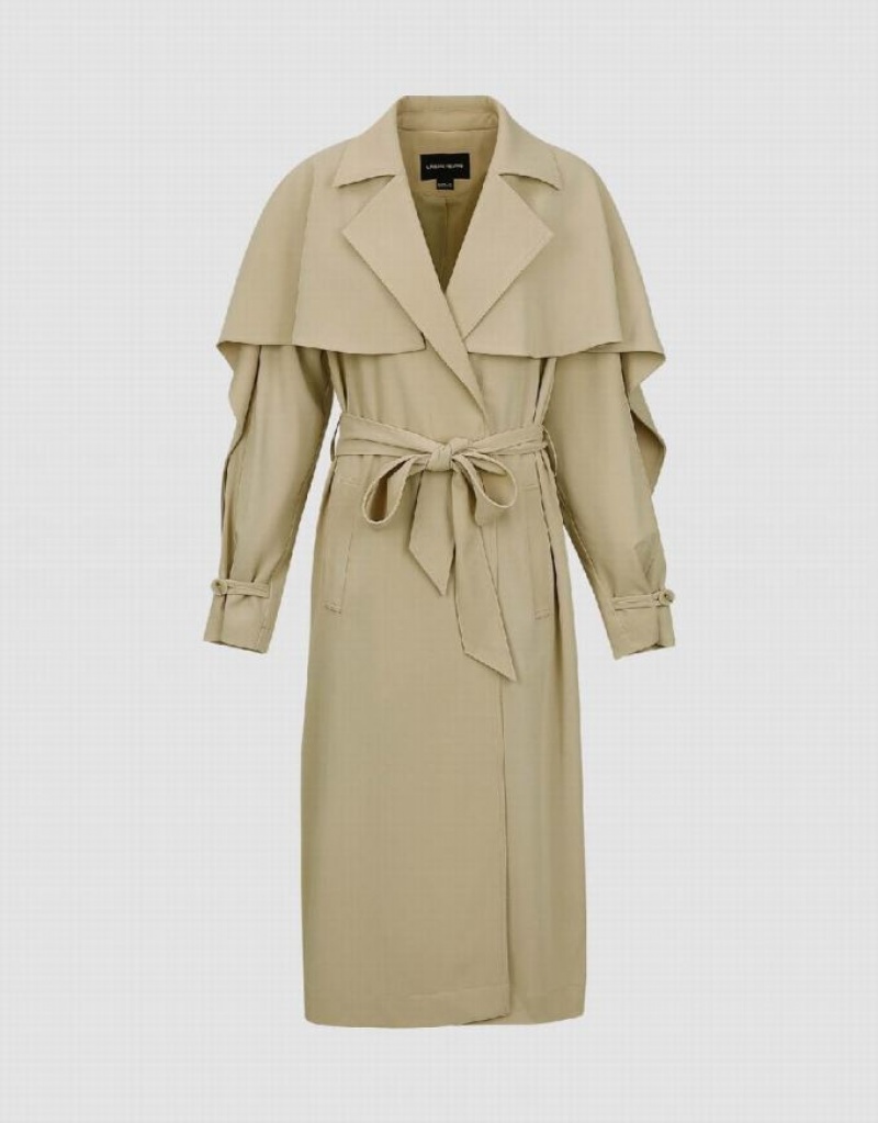 Urban Revivo Notch Lapel With Belt Women's Coats Light Khaki | HFWSOXT-89