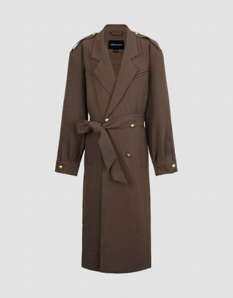 Urban Revivo Notch Lapel With Belt Women's Coats Brown | QZISCGO-26