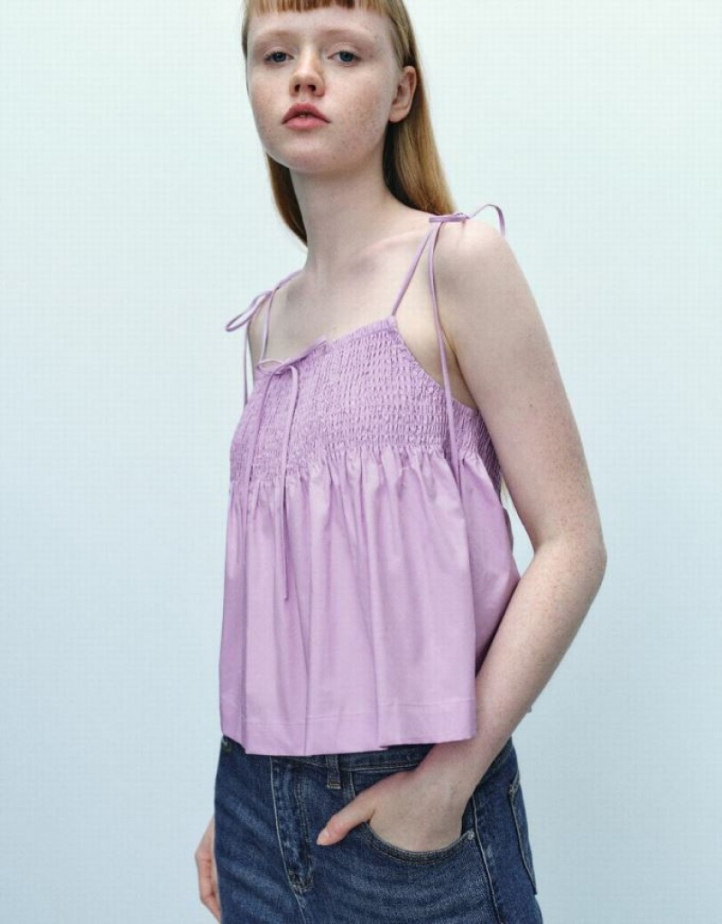 Urban Revivo Off-Shoulder Cami Top Women's Blouse Purple | TEWLHBP-39