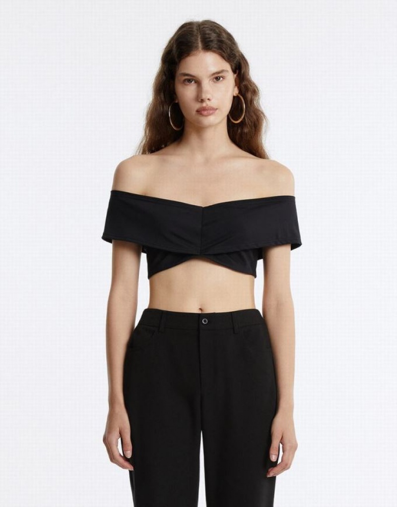 Urban Revivo Off-Shoulder Cropped Top Women's Bandeau Black | GDYJWPI-52