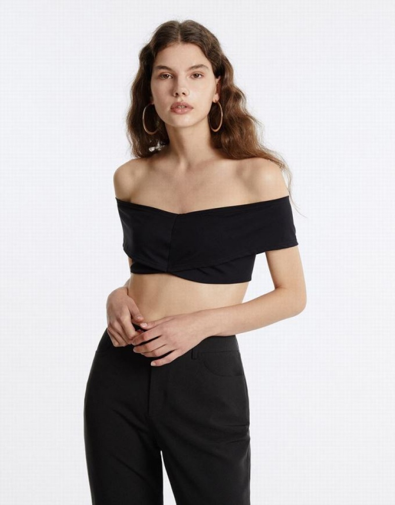 Urban Revivo Off-Shoulder Cropped Top Women\'s Bandeau Black | GDYJWPI-52