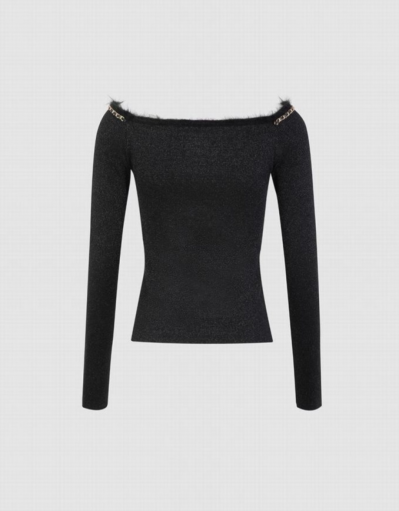 Urban Revivo Off-Shoulder Knit Women's Cardigan Black | CVMOZTN-91