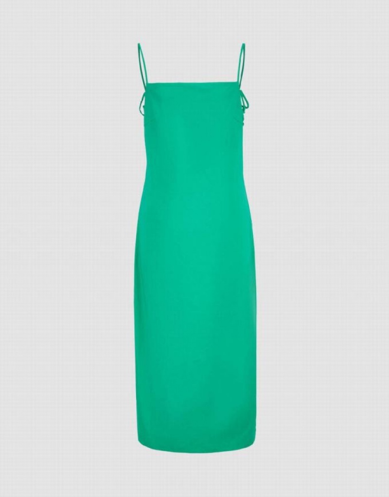 Urban Revivo Off-Shoulder Skinny Cami Women's Dress Green | MTZPEUW-56