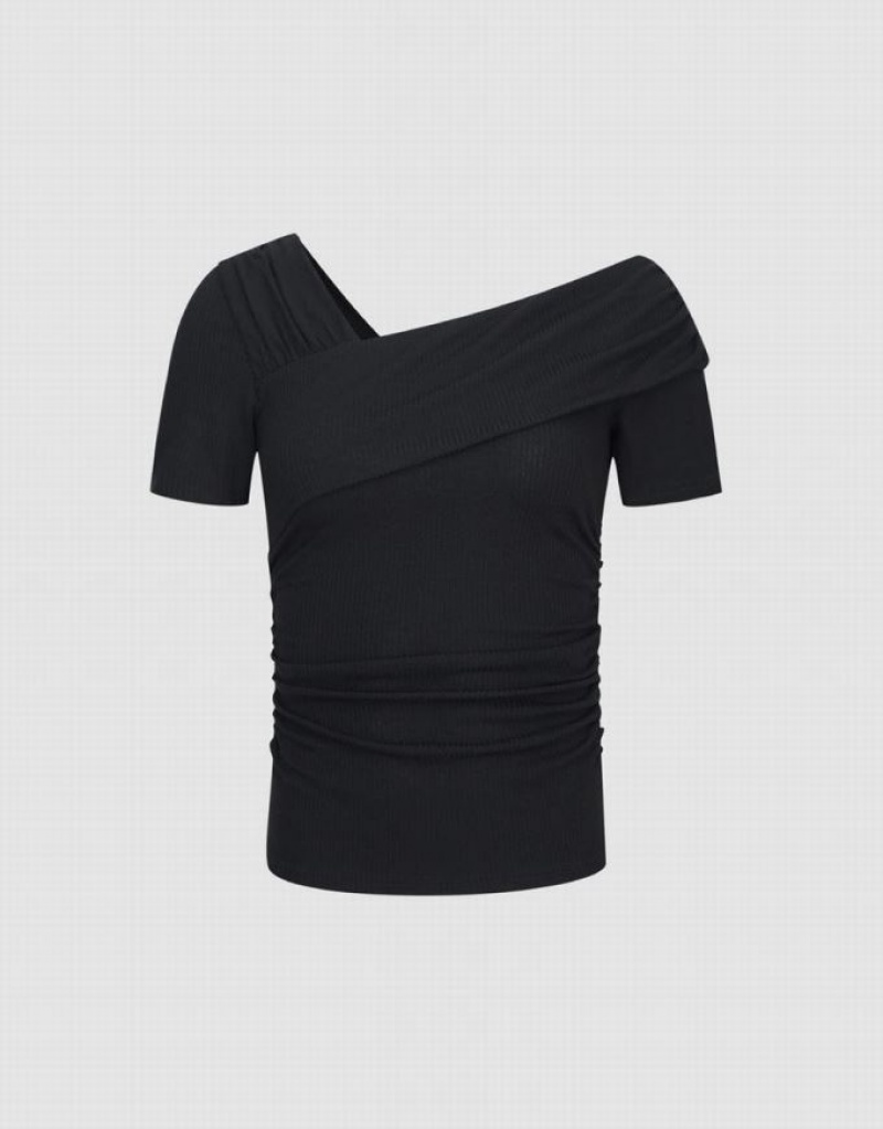 Urban Revivo One Shoulder Skinny Women's T-Shirts Black | GLOPTBC-13