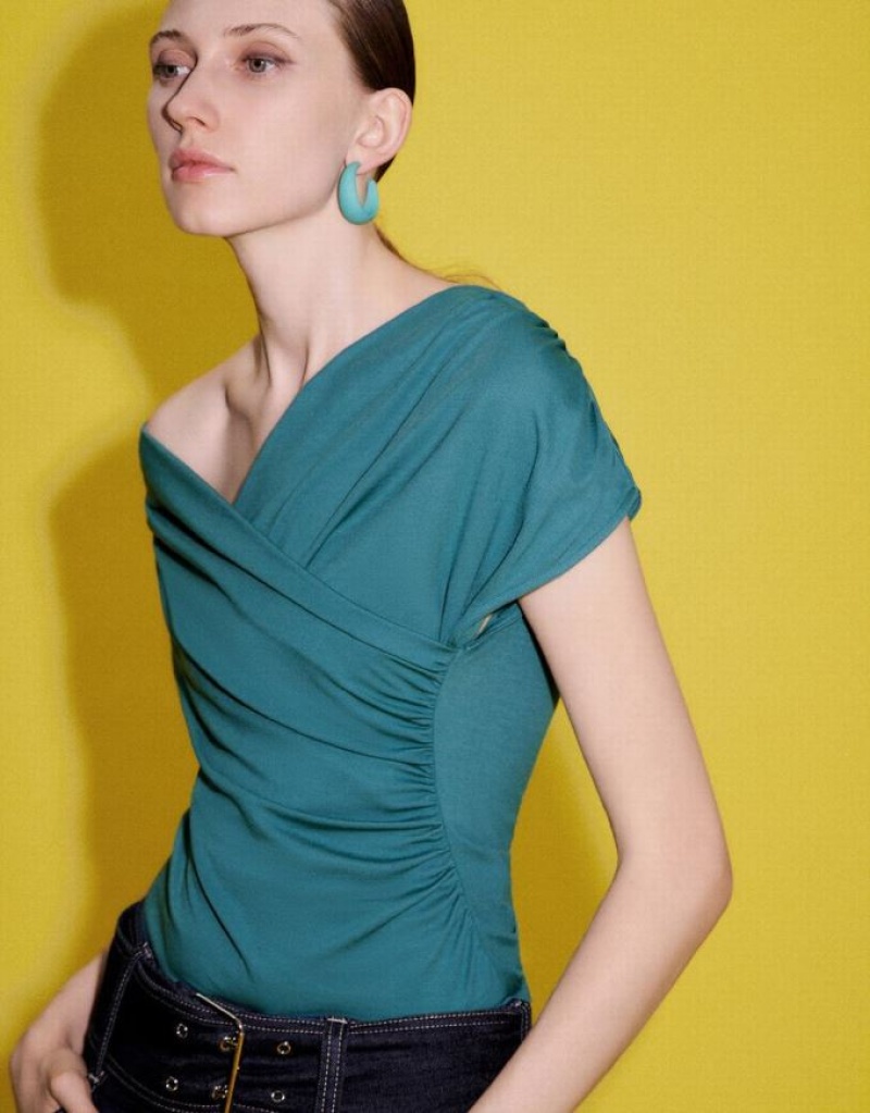 Urban Revivo One Shoulder Skinny Women's T-Shirts Green | GTYHDEM-63