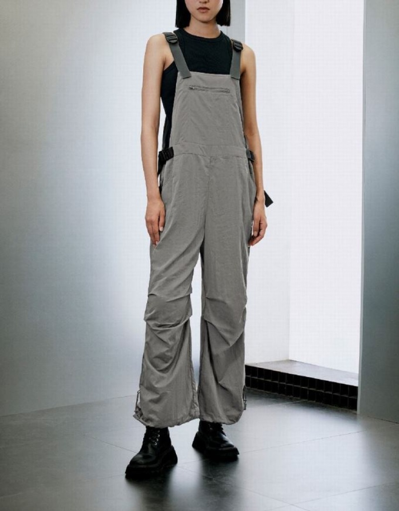 Urban Revivo Overall With Front Zipper Pocket Women's Pants Light Grey | KQOBWCU-71