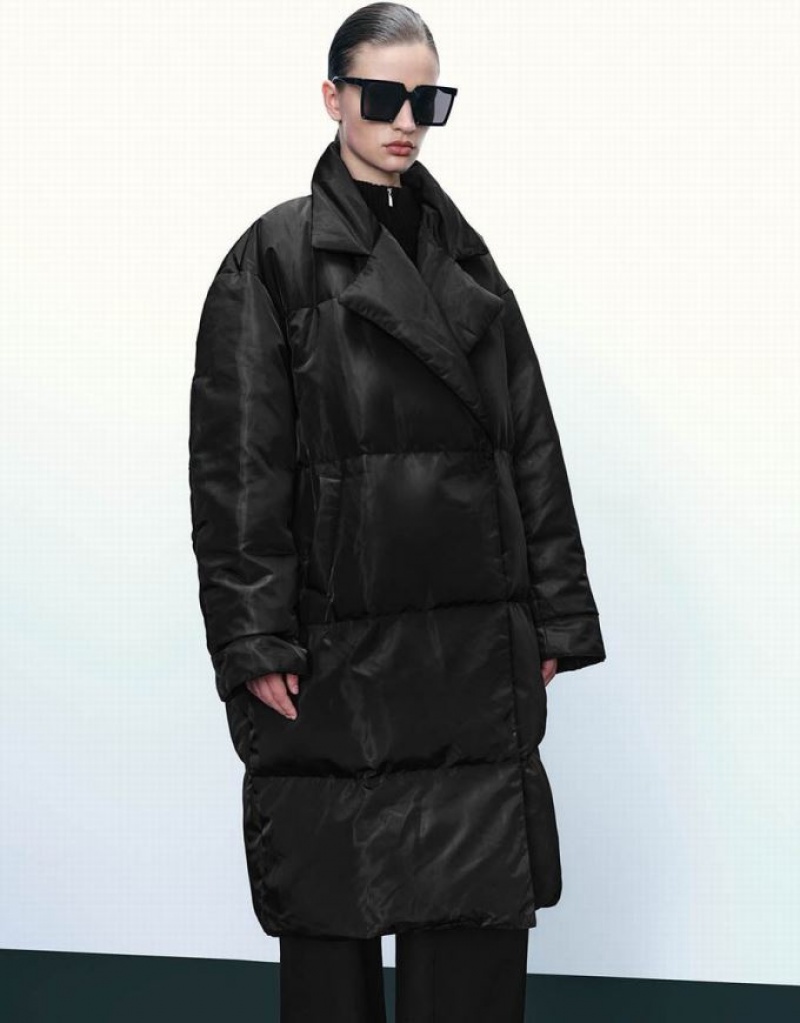 Urban Revivo Oversized Straight Women's Down Jackets Black | NXGUYAL-54