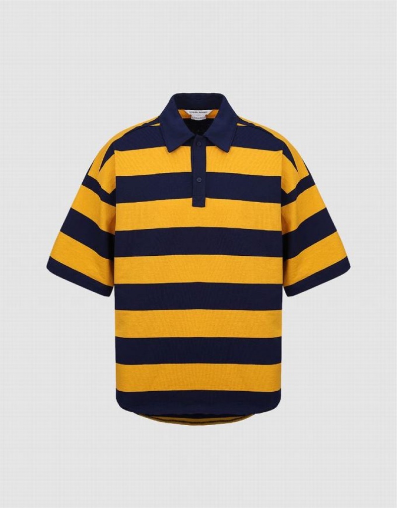 Urban Revivo Oversized Striped Men\'s Polo Shirts Yellow | HOIQZJF-20