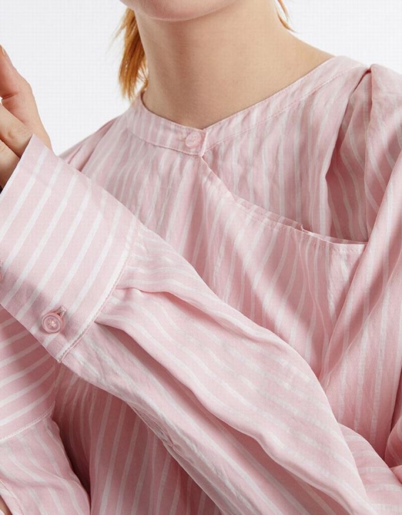 Urban Revivo Oversized Striped Women's Blouse Pink | PLTDECJ-23